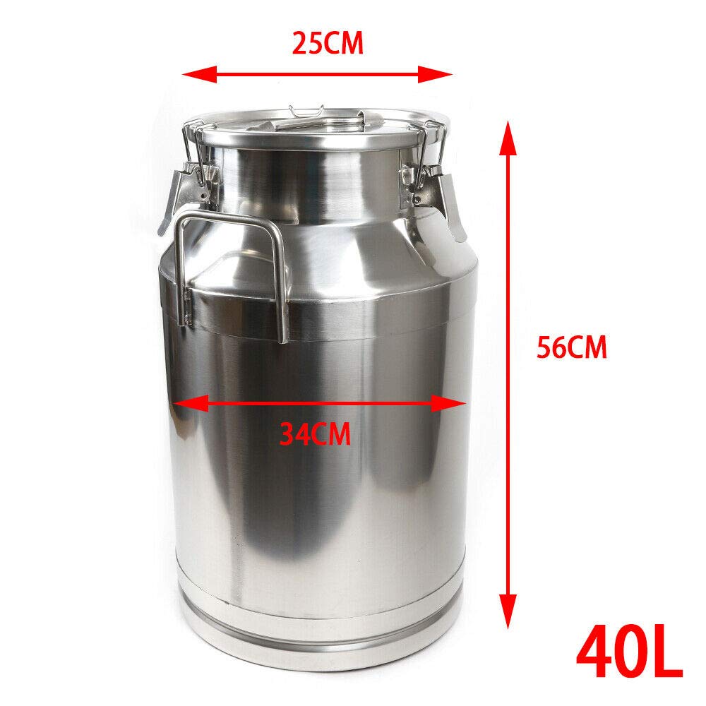 BoTaiDaHong 40L/10Gallon Stainless Steel Milk Can Wine Pail Water Bucket Oil Barrel Tea 340mm dia Milk Can Canister Dairy Pot Bucket Liquid Storage Barrel