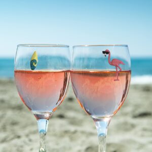 Simply Charmed Flamingo Beach Wine Glass Charms - Set of 7 Magnetic Markers or Tags for Stemless or Regular Glassware