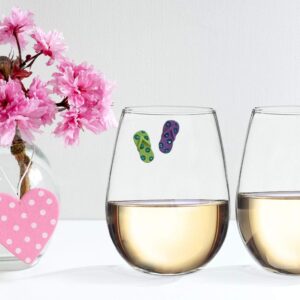 Simply Charmed Flamingo Beach Wine Glass Charms - Set of 7 Magnetic Markers or Tags for Stemless or Regular Glassware