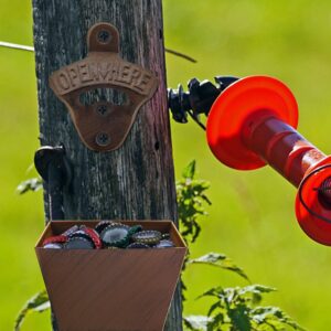 Luwanburg Retro Cast Iron Beer Bottle Opener Wall Mounted with Cap Catcher Outdoor Drainage Holes (Rustic Vintage)