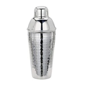 cuisinox stainless steel cocktail shaker with lid and strainer, hammered finish, 9.4"- 24 oz