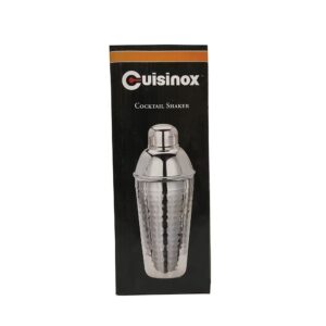 Cuisinox Stainless Steel Cocktail Shaker with Lid and Strainer, Hammered Finish, 9.4"- 24 oz