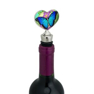 Blue Butterfly Purple Flowers Heart Love Wine Bottle Stopper