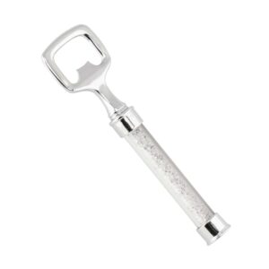 Crystal-Filled Bottle Opener, Glass Handle, Stainless Steel, Gift Box, For Glamorous Home Bar or Kitchen, Silver, 5", Sold Individually