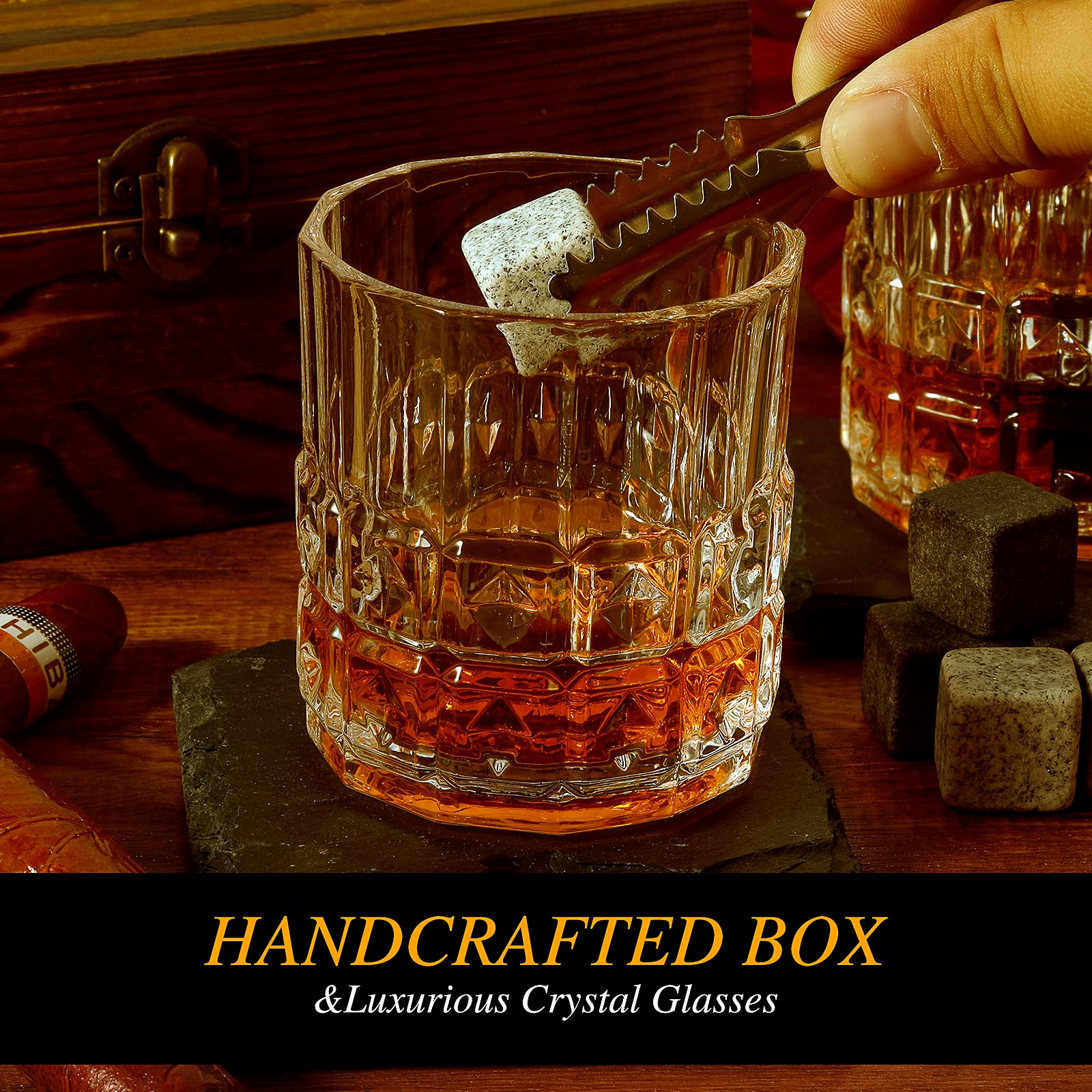 Gifts for Men Dad Husband Whiskey Glasses Set Chilling Stones Gifts for Birthday Boyfriend Christmas Fathers Day Festival Anniversary Retirement