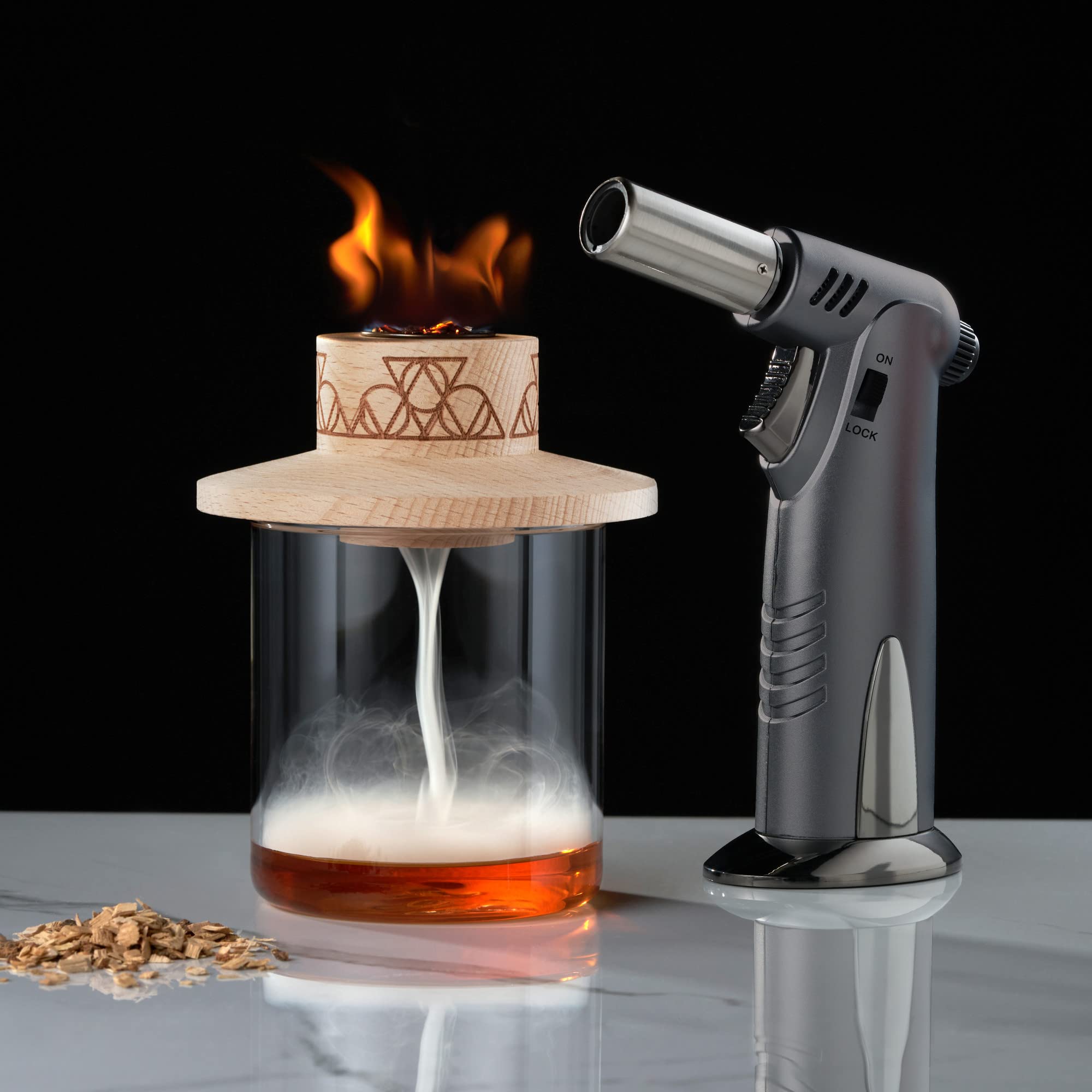 Viski Alchemi Single Serve Smoke Cocktail Kit with Glass and Torch - Smoked Whiskey Kit with Torch - 5 Piece Set