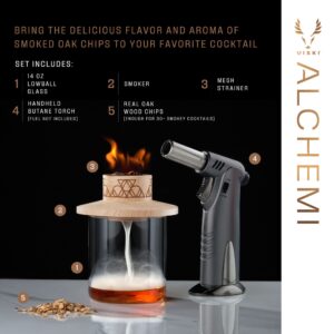 Viski Alchemi Single Serve Smoke Cocktail Kit with Glass and Torch - Smoked Whiskey Kit with Torch - 5 Piece Set