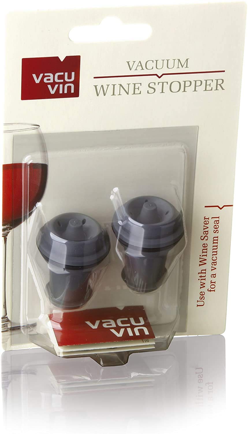 Vacu Vin Wine Saver Vacuum Stoppers, Set of 2 Grey, New,