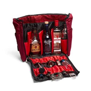 vadcad travel bar red & black, water resistant, bartending supplies, pockets for carrying cocktail kit (bag only), 13.8h x 12.5w x 4.7d, crimson red