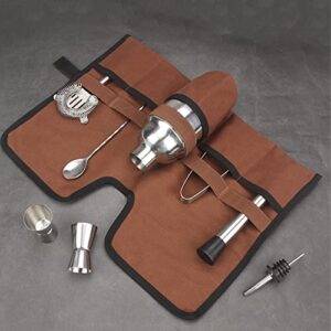 Jaugufiy Canvas Bartender Bag Travel Bartender Kit Bag Bar Kit Bag Professional Bartender Roll Strap Mixology Bartender Kit Cocktail Set Bag Bar Tools Carry Bag (Brown)