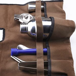 Jaugufiy Canvas Bartender Bag Travel Bartender Kit Bag Bar Kit Bag Professional Bartender Roll Strap Mixology Bartender Kit Cocktail Set Bag Bar Tools Carry Bag (Brown)