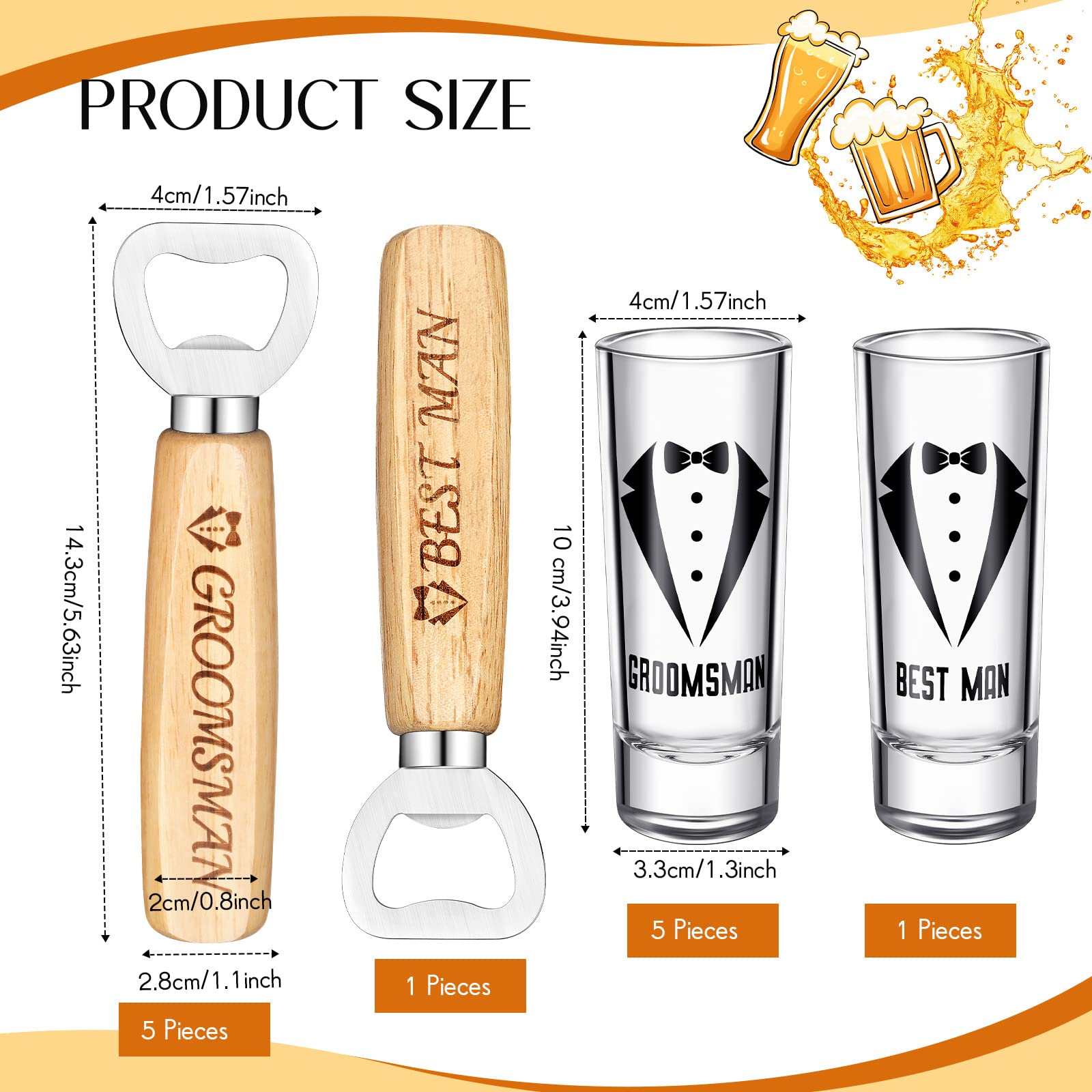 Didaey 12 Pcs Groomsmen Shot Glasses and Beer Bottle Opener Set Include 6 Best Man Groomsmen Shot Glasses and 6 Bottle Opener Bulk Groomsmen Gifts Groomsman Proposal Gifts for Wedding Favor (Simple)