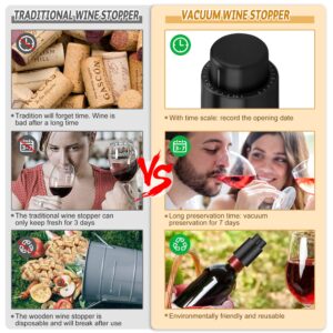 2 Pack Vacuum Wine Stopper Sealer Plug Date Markable Silicone Reusable Wine Cork Caps for Bottles, Wine Saver Bar Tools Amzazing gift for Wine Lover