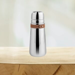 Nambe - Tahoe Collection - Stainless Steel Cocktail Shaker with Leather Accent and Strainer Top - Measures at3" x 9" - Removable Leather Accent