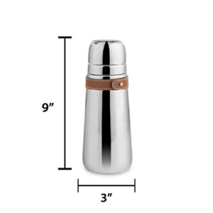 Nambe - Tahoe Collection - Stainless Steel Cocktail Shaker with Leather Accent and Strainer Top - Measures at3" x 9" - Removable Leather Accent