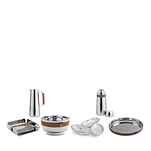 Nambe - Tahoe Collection - Stainless Steel Cocktail Shaker with Leather Accent and Strainer Top - Measures at3" x 9" - Removable Leather Accent