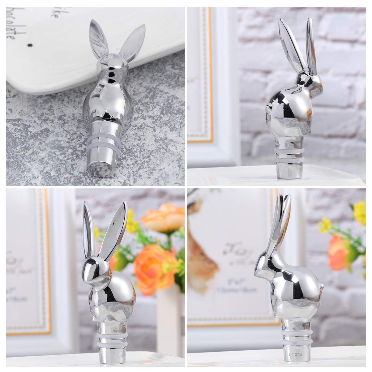 Cabilock Bunny Wine Stopper Zinc Alloy Beverage Wine Bottle Stoppers Bunny Rabbit Heads Airtight Seal Bottle Plug for Wedding Easter Party Rabbit Head Bottle Stopper