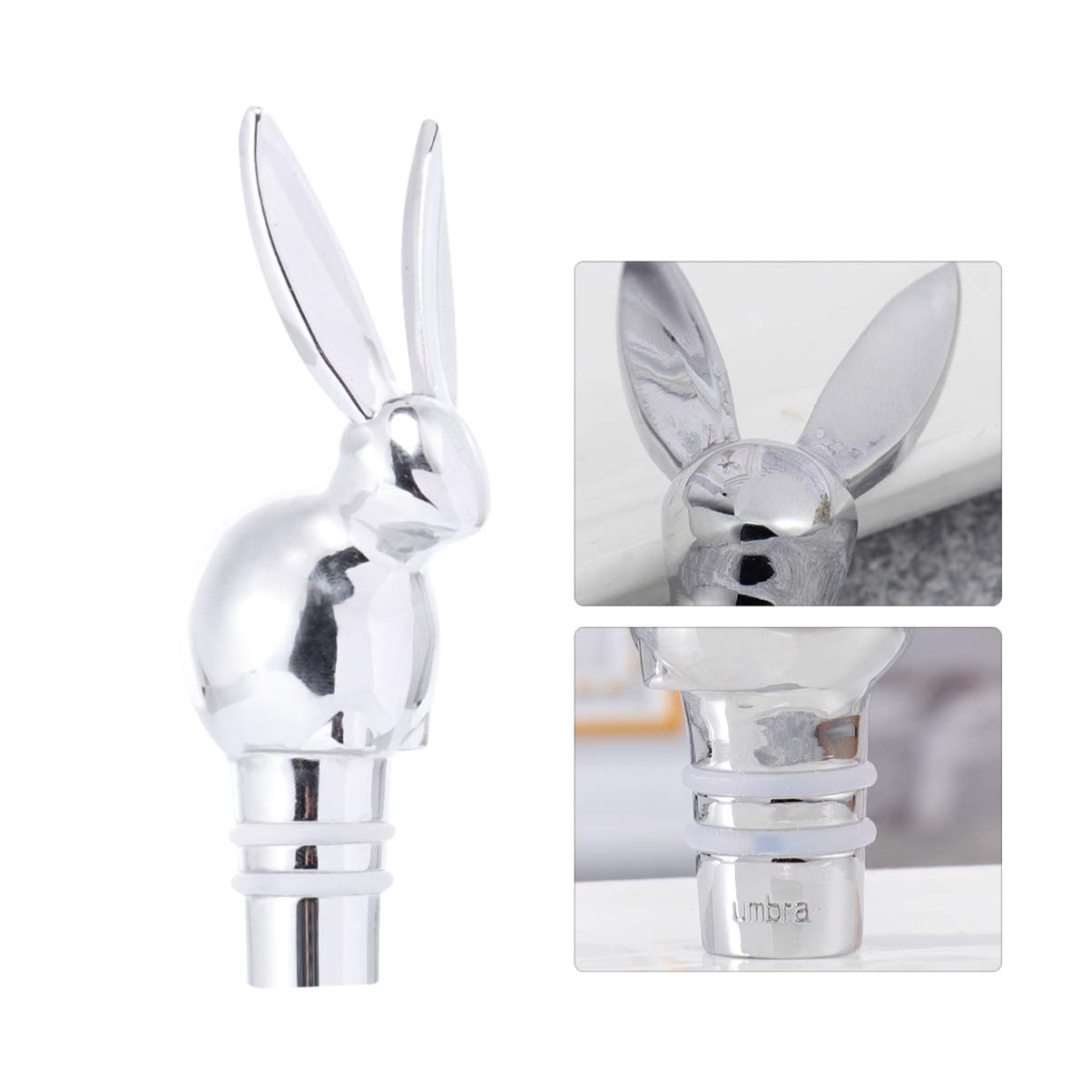 Cabilock Bunny Wine Stopper Zinc Alloy Beverage Wine Bottle Stoppers Bunny Rabbit Heads Airtight Seal Bottle Plug for Wedding Easter Party Rabbit Head Bottle Stopper