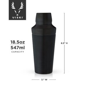 Viski Titanium Cocktail Shaker, Cobbler Shaker with Brushed Finish, Built-In Strainer and Cap, 18.5 Oz, Set of 1, Black