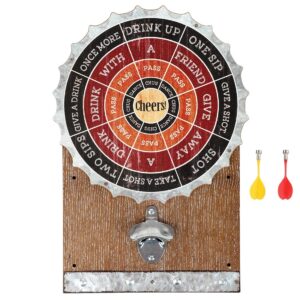 lily’s home magnetic dart board drinking game with wall mount beer bottle opener