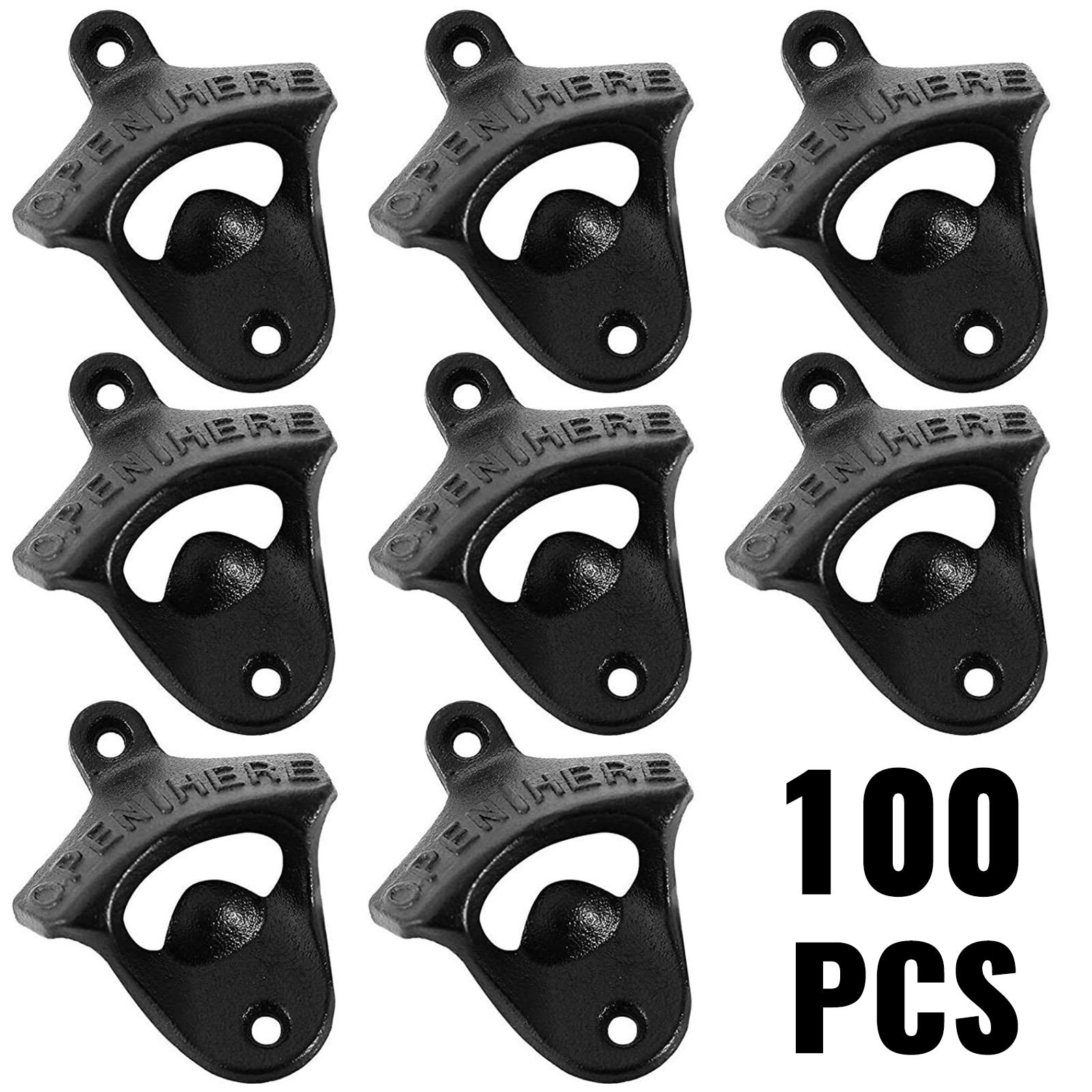 OrangeA Cast Iron Bottle Opener 100 Pcs Rustic Classic Wall Mount for Home Bars and Man Cave