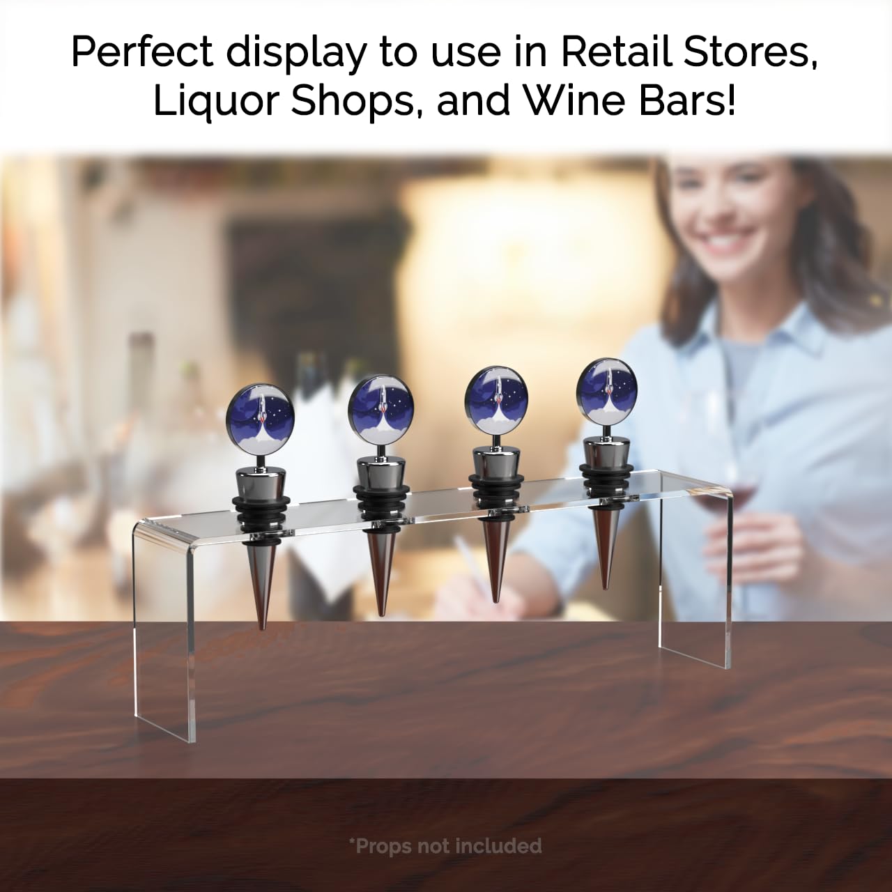 Marketing Holders Wine Bottle Topper Display Stand 4 Slot Rack .75 Inch Wide Holes Stand Premium Clear Acrylic 9.75 Inch Wide by 2 Inch Deep Showcase Your Collection