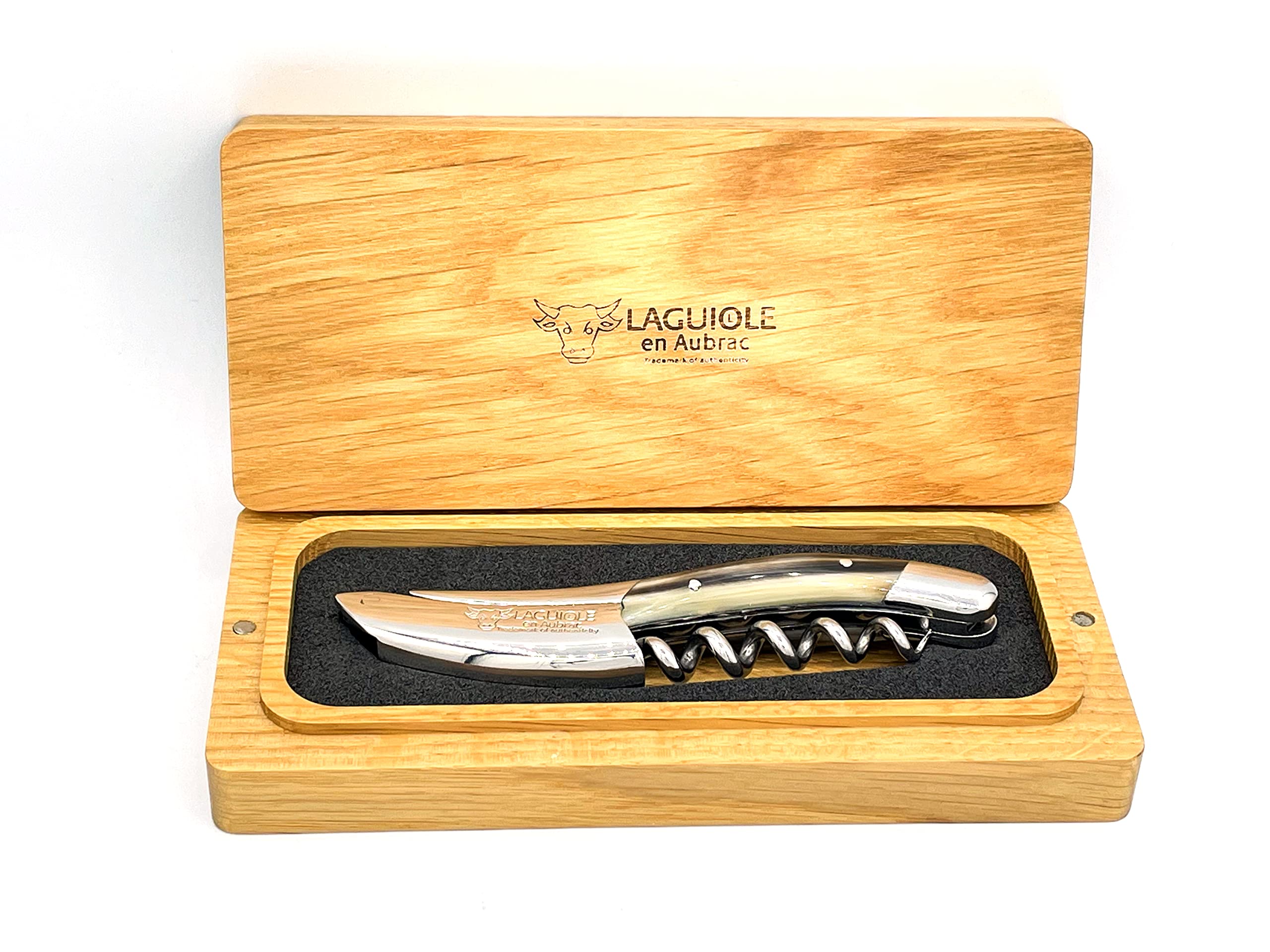 Laguiole En Aubrac Sommelier No 9 DeLuxe Waiter's Corkscrew, Solid Horn Handle, Wine Opener With Foil Cutter & Bottle Opener | Special Crafting Along The Luxury Corkscrew