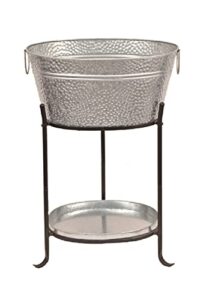 beverage tub with tray and stand in galvanized steel "pebbled texture". measurements h 29.5in l 20in and w 13in. handmade by best artisans in the world