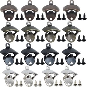 yoohua 16pcs wall mounted bottle opener vintage beer opener with mounting screws set for beer cap coke bottle wine soda open and kitchen cafe bars(4 colors)