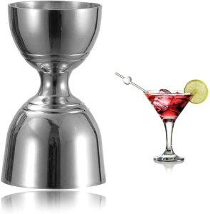 jigger, stainless steel jigger 2 oz 1 oz, premium vintage double jigger for bartending, cocktail jigger mirror polish finished for any home bar or professional craft bar setup