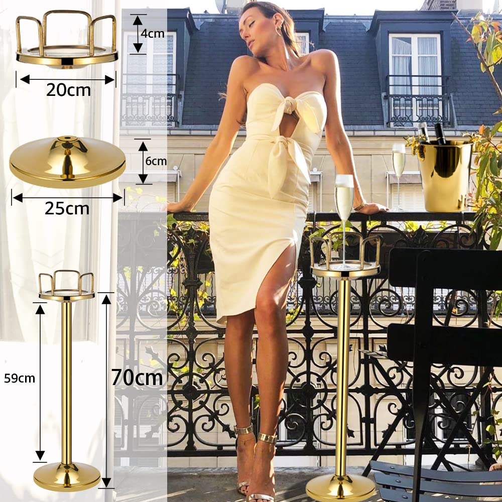 Ice Bucket Stand,8Ib Champagne Stand Golden Stainless Steel Wine Bucket Stand Holder with Rail Ice Bucket Stand for Party Home KTV Club Bar,70cm