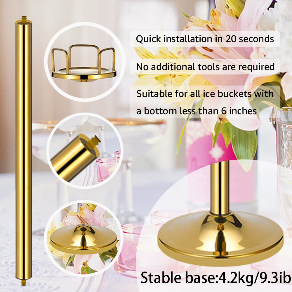 Ice Bucket Stand,8Ib Champagne Stand Golden Stainless Steel Wine Bucket Stand Holder with Rail Ice Bucket Stand for Party Home KTV Club Bar,70cm