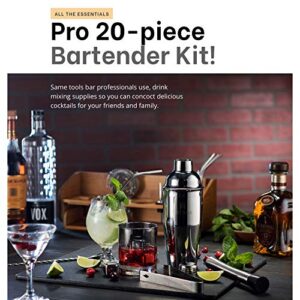 Mitbak Bartender Kit | 20-Piece Bar Accessories Set | Look Like A Pro With 25 OZ Cocktail Shaker Bottle, Strainer, Jigger, Steel Straws, Whiskey Stones & More | Excellent Gift