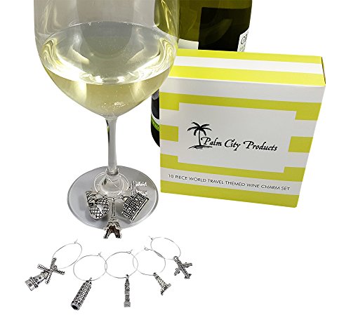 Palm City Products Deluxe Wine Charm Set – 28 Pieces Total includes Beach, Wine Lover, and World Traveler Themes