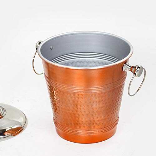 Hammered Copper Lightweight Ice Bucket |Highly Conductive Cooler & Cellar Bucket with Nickel Plated Free Stand | Kitchen Ware & Bar Wares