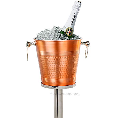 Hammered Copper Lightweight Ice Bucket |Highly Conductive Cooler & Cellar Bucket with Nickel Plated Free Stand | Kitchen Ware & Bar Wares