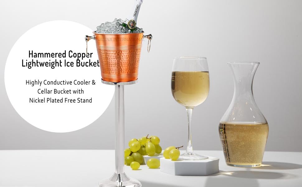 Hammered Copper Lightweight Ice Bucket |Highly Conductive Cooler & Cellar Bucket with Nickel Plated Free Stand | Kitchen Ware & Bar Wares