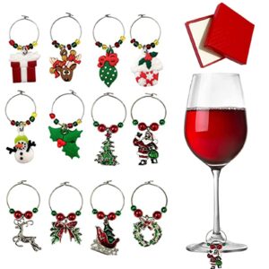 sanhe christmas wine glass charms tags, wine drinker gifts, champagne cocktail drink markers set of 12 in gift box