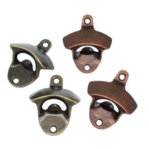 4 pack vintage style cast iron wall mount bottle opener includes 8pcs mounting screws，great for bars ktv hotels homes