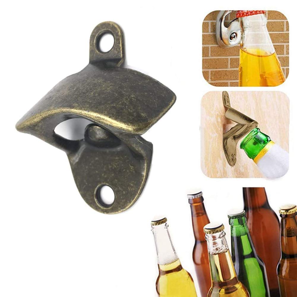 4 PACK Vintage Style Cast Iron Wall Mount Bottle Opener Includes 8pcs Mounting Screws，Great for Bars KTV Hotels Homes