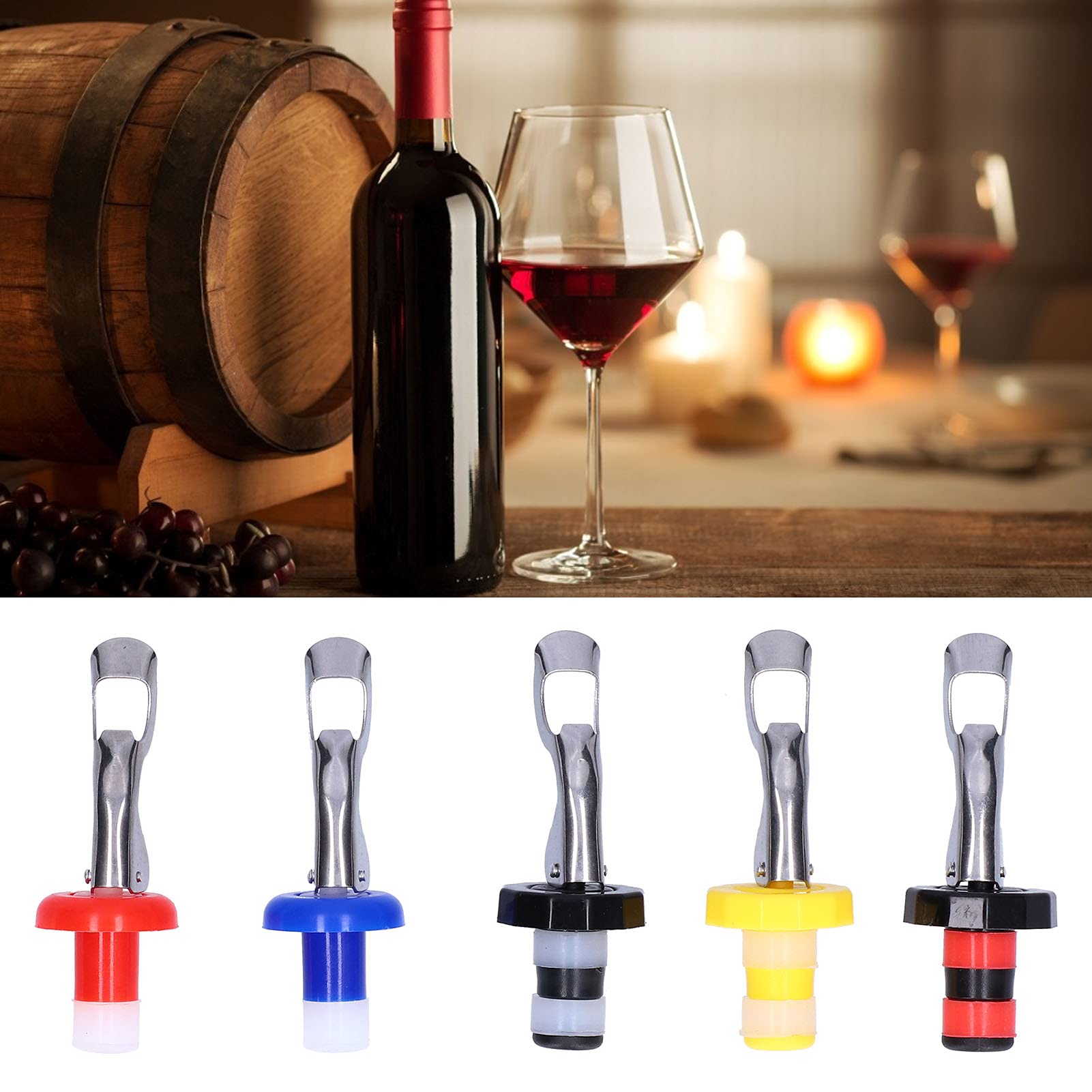 BORDSTRACT 5PCS Wine Saver Vacuum Stoppers Set, Wine Bottle Stoppers, Silicone Reusable Wine Saver Wine Stoppers Vacuum (Single glue + double glue)