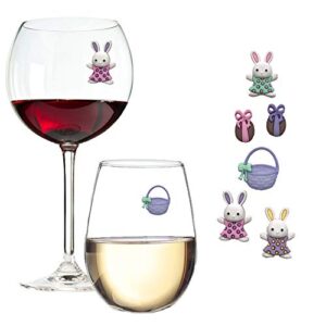 simply charmed easter wine glass charms - magnetic markers/tags for regular or stemless glasses set of 6