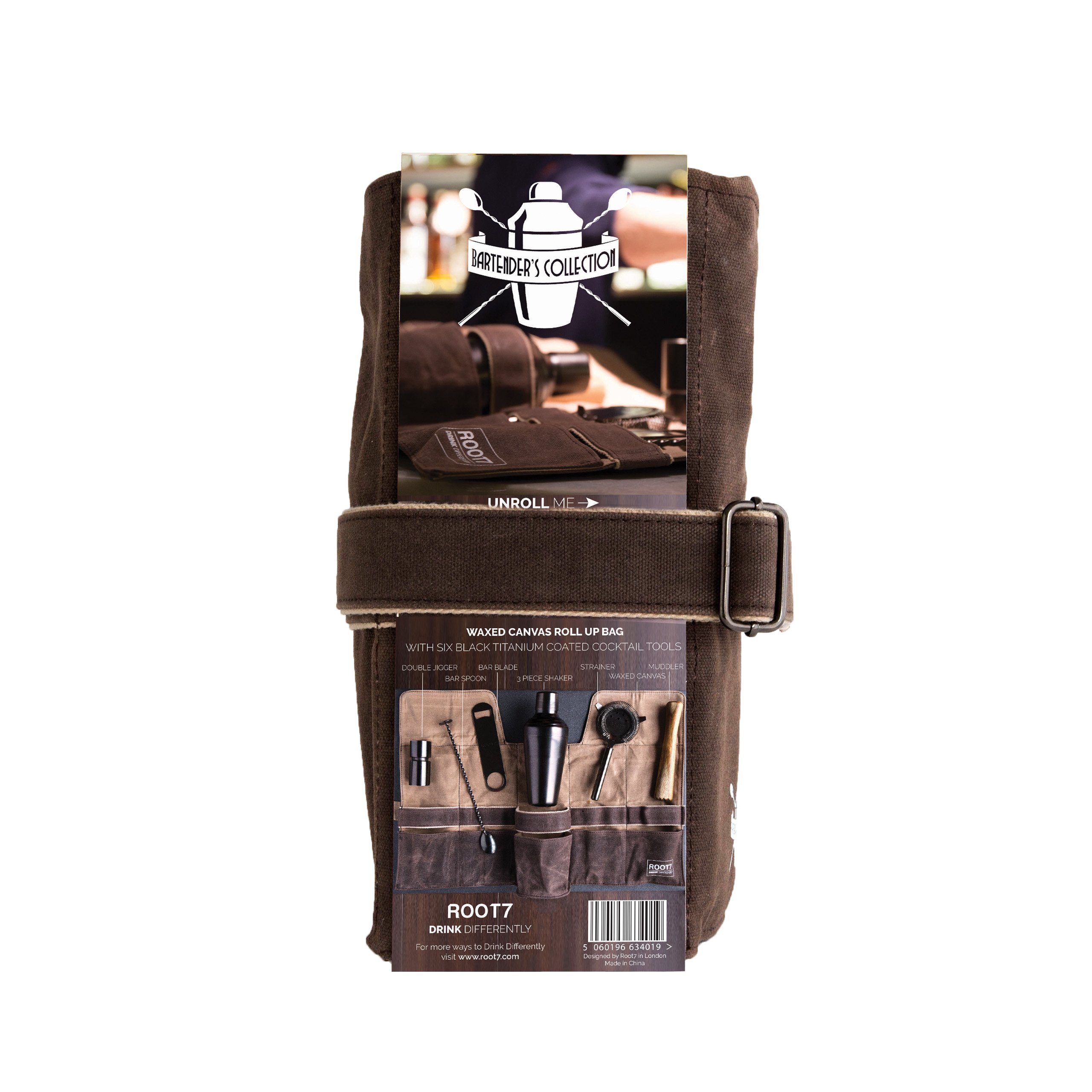 Root7 Bartender's Wax Canvas Cocktail Bag for Carrying Boston Cocktail Shaker, Muddler, Jigger and Bartender Tools