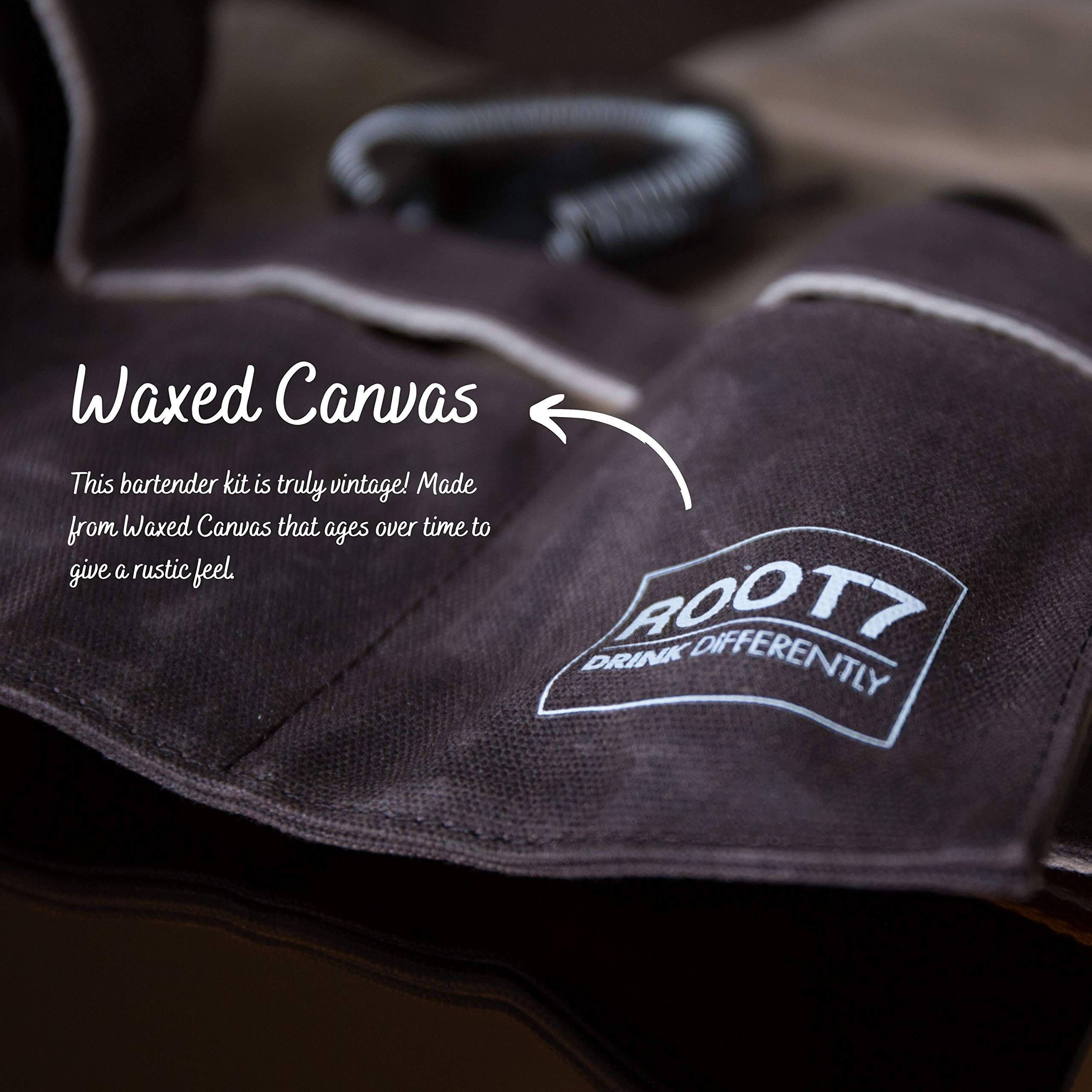 Root7 Bartender's Wax Canvas Cocktail Bag for Carrying Boston Cocktail Shaker, Muddler, Jigger and Bartender Tools