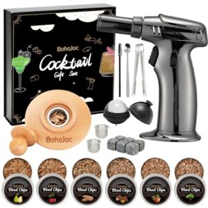 gifts for men/dad/boyfriend, cocktail smoker kit with torch & whiskey stones, whiskey christmas birthday gifts for men, mens gifts for christmas, oak | apple | walnut | cherry (no butane)