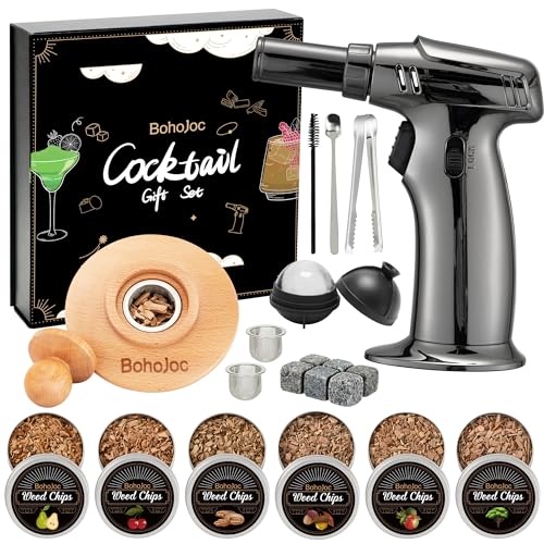 Gifts for Men/Dad/Boyfriend, Cocktail Smoker Kit with Torch & Whiskey Stones, Whiskey Christmas Birthday Gifts for Men, Mens Gifts for Christmas, Oak | Apple | Walnut | Cherry (No Butane)