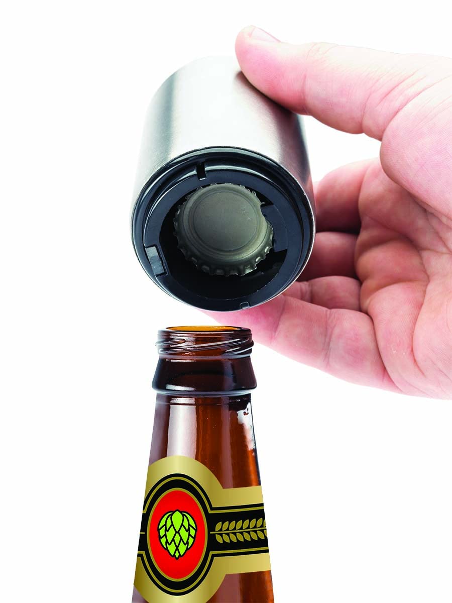 Jokari Magnetic Automatic One Handed Bottle Top Pop Opener. Easily Open Any Pry Top Beverage Without Damaging the Cap With 1 Push Single Handedly. Perfect Bar Accessory for Beer and Gadget Lovers (1)