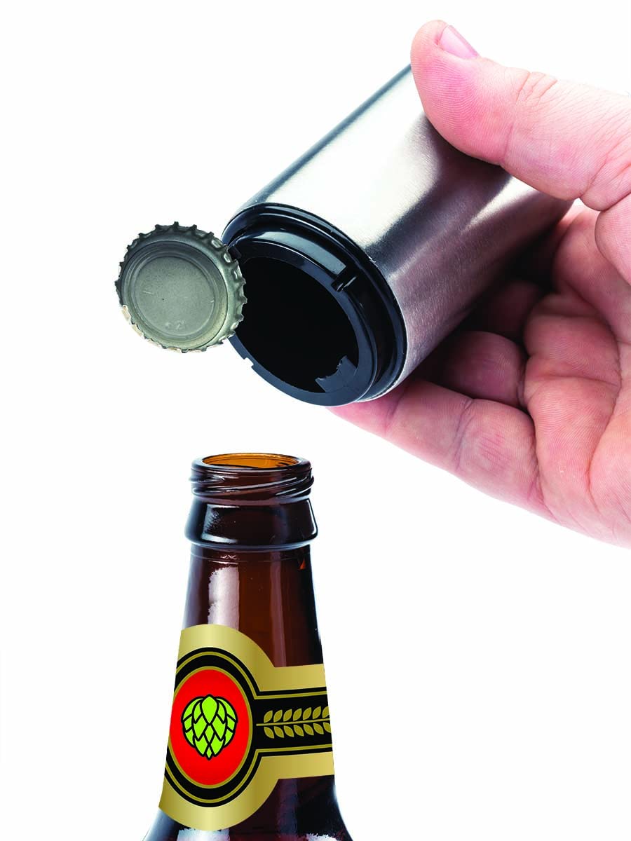 Jokari Magnetic Automatic One Handed Bottle Top Pop Opener. Easily Open Any Pry Top Beverage Without Damaging the Cap With 1 Push Single Handedly. Perfect Bar Accessory for Beer and Gadget Lovers (1)