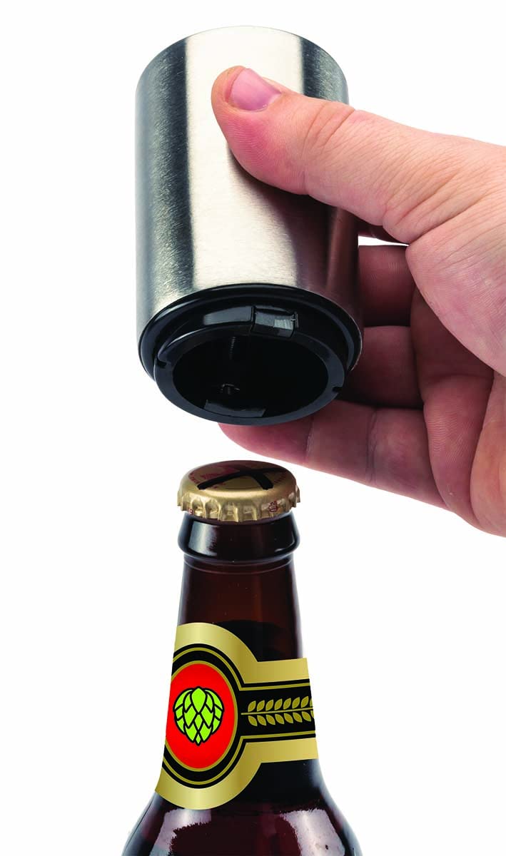 Jokari Magnetic Automatic One Handed Bottle Top Pop Opener. Easily Open Any Pry Top Beverage Without Damaging the Cap With 1 Push Single Handedly. Perfect Bar Accessory for Beer and Gadget Lovers (1)