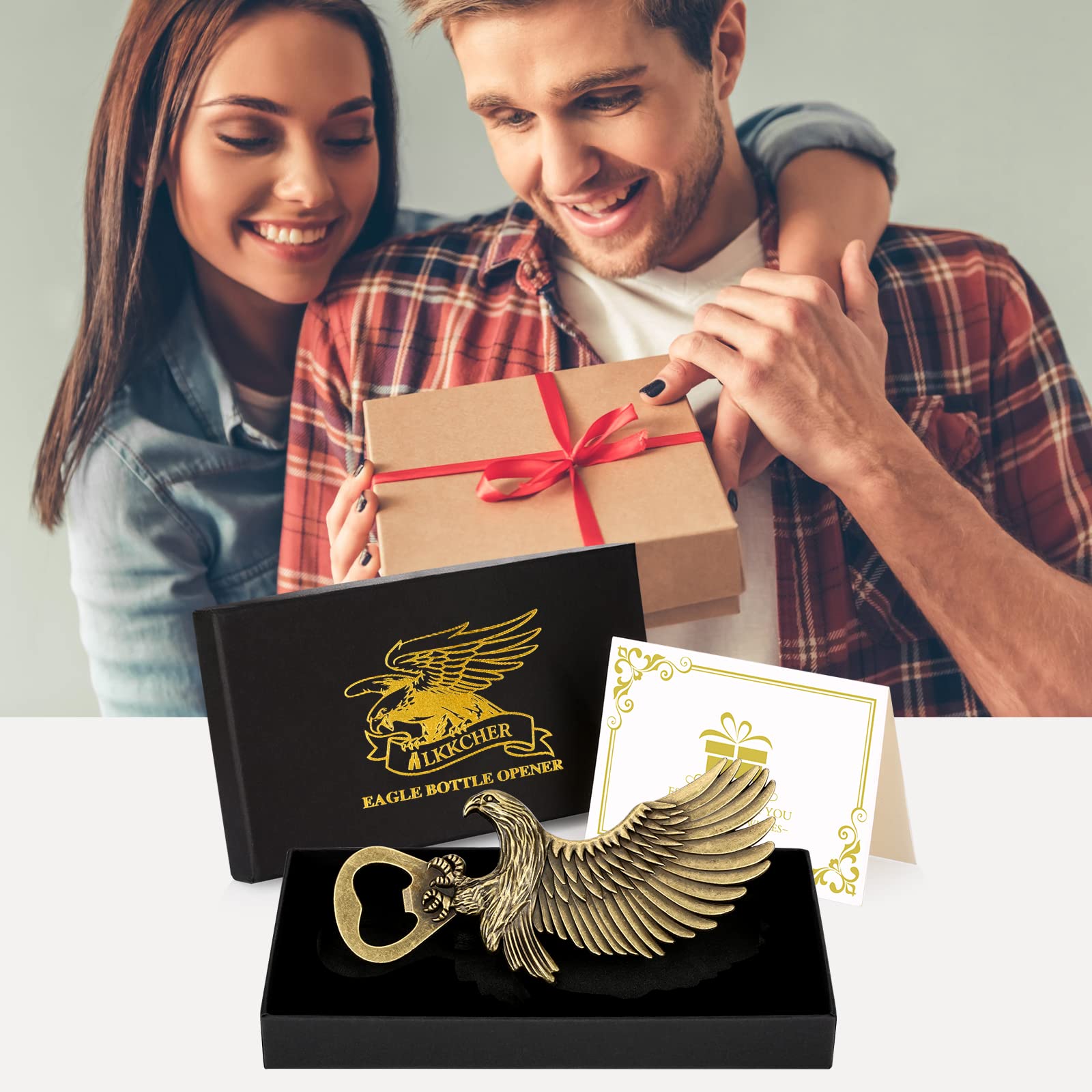 LKKCHER Eagle Gifts, Eagle Beer Bottle Opener for Man, Birthday Valentine Father's Day Christmas Gifts for Men Dad Boyfriend Husband Eagle Fan Woman Girlfriend Beer Opener Collector With Gift Box&Card